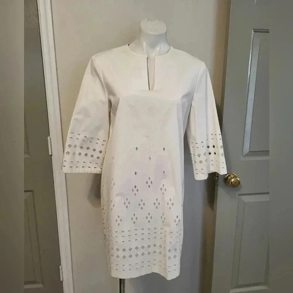Kate Spade Madison Ave Geo Laser Cutout Cotton White Bachelorette Dress(4)